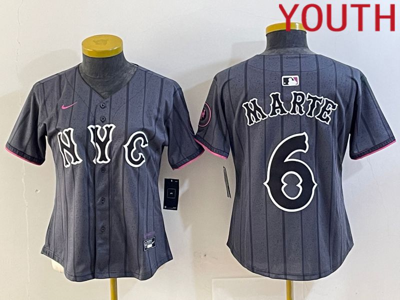 Youth New York Mets #6 Marte Black City Edition 2024 Nike MLB Jersey style 1